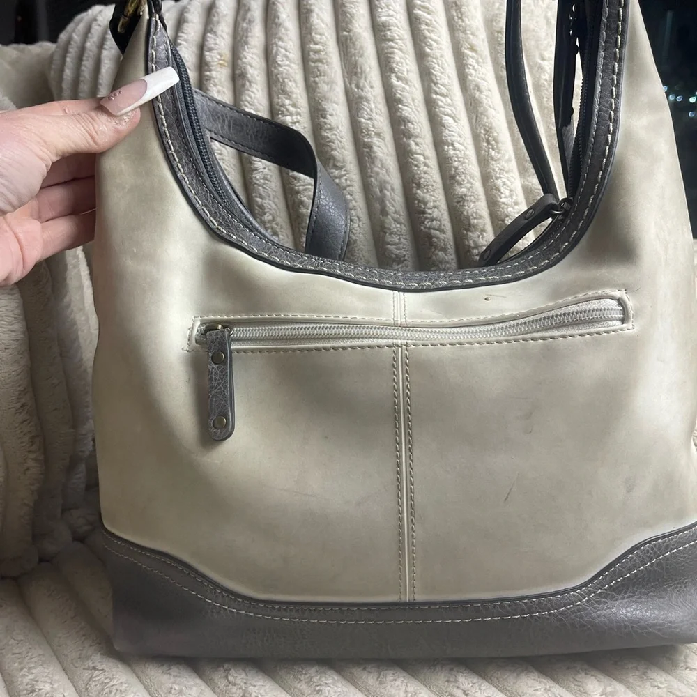 boc Cream and Gray Hobo Bag with Zipper Accent - Picture 6 of 8